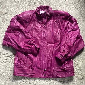 Margaret Godfrey Bagatelle Vtg Women's Leather Bomber Jacket Pink Magenta Sz 12